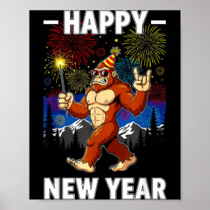 Póster Feliz Año Nuevo Divertido 2026 Amantes de Bigfoot