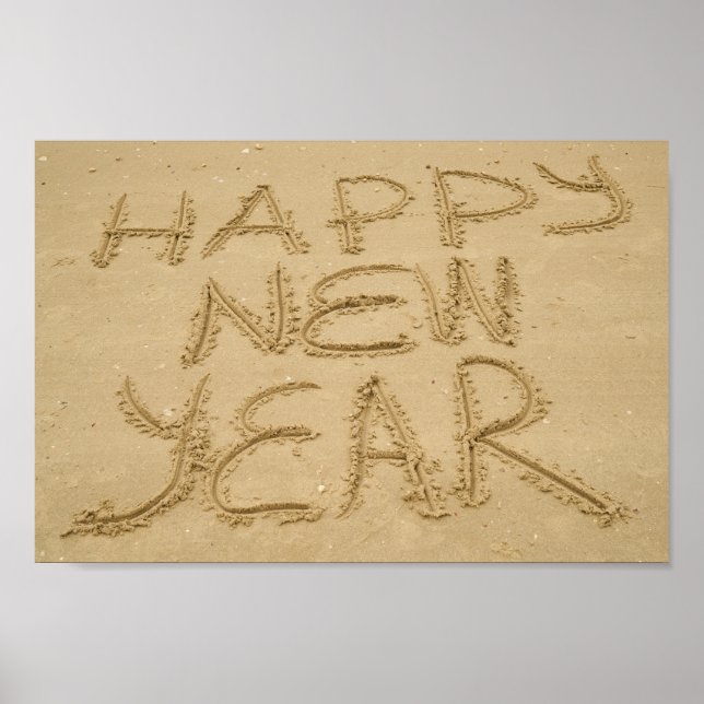 Póster Feliz Año Nuevo en arena (Frente)