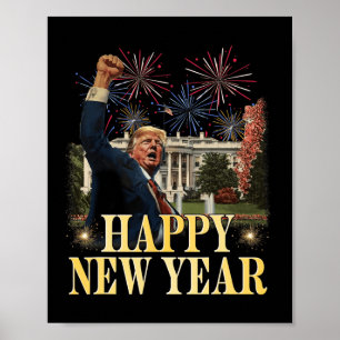 Póster Feliz año nuevo Fiesta 2025 Trump 2024