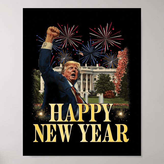 Póster Feliz año nuevo Fiesta 2025 Trump 2024 (Frente)