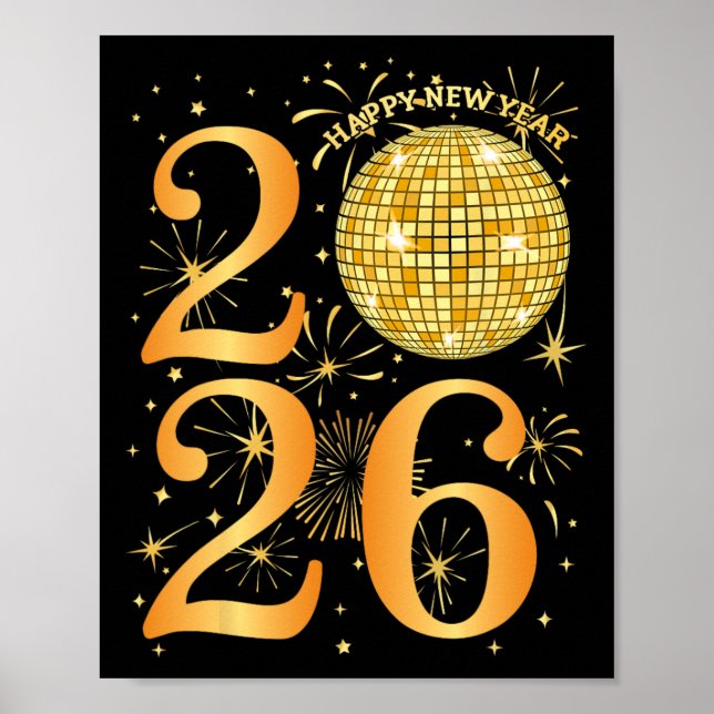 Póster Feliz año nuevo, fuegos artificiales 2026, parte d (Frente)