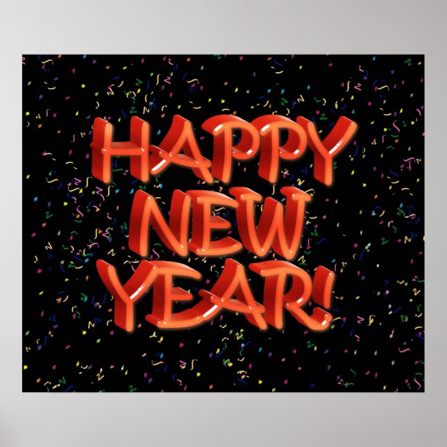 Póster Feliz Año Nuevo Glassy Red Text (Frente)