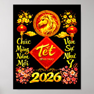 Póster Feliz Año Nuevo Lunar 2026 Año del Caballo Tet Ng