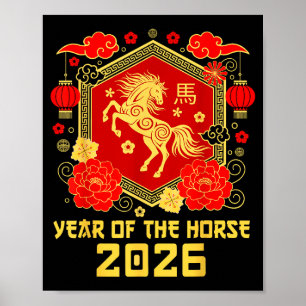 Póster Feliz Año Nuevo Lunar Chino del Caballo 2026 Zod