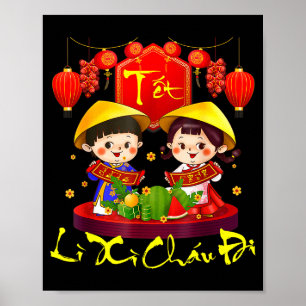 Póster Feliz Año Nuevo Lunar Vietnamita Tet Holiday Li Xi