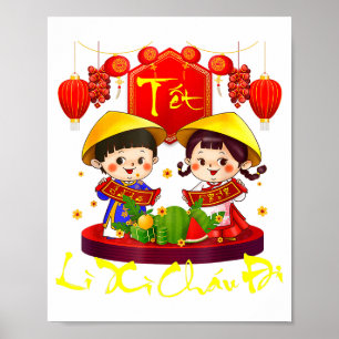 Póster Feliz Año Nuevo Lunar Vietnamita Tet Holiday Li Xi