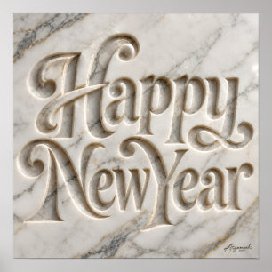 Póster Feliz Año Nuevo Mármol Grabado