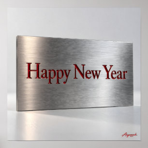 Póster Feliz Año Nuevo Metal Grabado