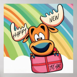 Póster Feliz Año Nuevo Moose - Diseño de celebraciones fe