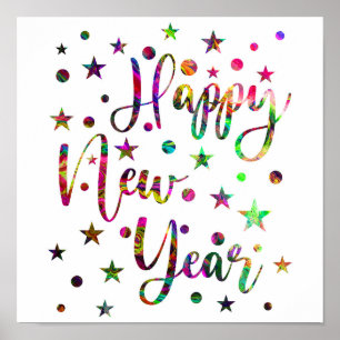 Póster Feliz Año Nuevo, patrón de celebración de Año Nuev