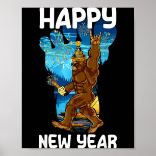 Póster Feliz Año Nuevo Retro 2026 Amantes de Bigfoot Año