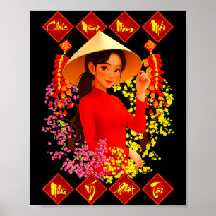 Póster Feliz Año Nuevo Tet Binh Ngo 2026 Chica Vietnamita
