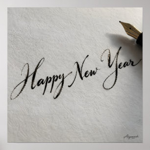Póster Feliz Año Nuevo Tinta Manuscrita