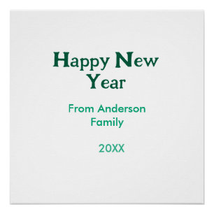 Póster Feliz año nuevo verde agregar nombre de familia añ