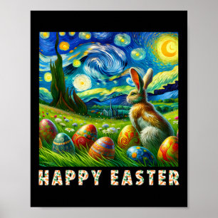 Póster Feliz Año Pascua Van Gogh Style Bunny And Eggs