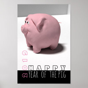 Póster Feliz Año PIg 2019 lindo Poster vertical 3D