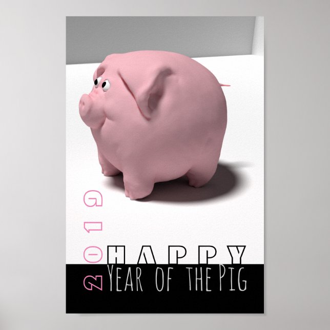 Póster Feliz Año PIg 2019 lindo Poster vertical 3D (Frente)