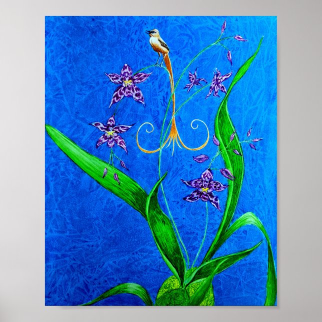 Póster Feliz ave orquídea hawaiana (Frente)