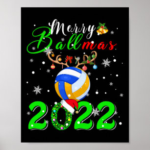 Póster Feliz Ballmas 2022 Voleibol de renos Santa Navidad
