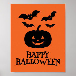 Póster Feliz Bate de Calabaza de Halloween Mínimo