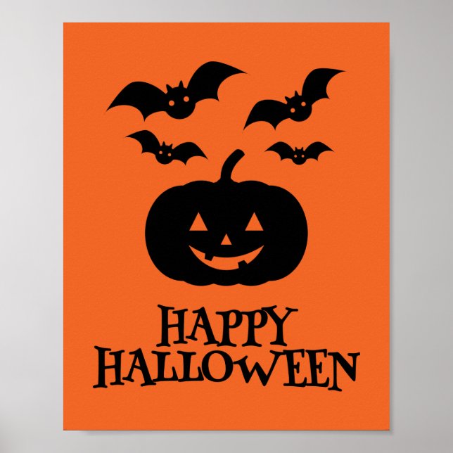 Póster Feliz Bate de Calabaza de Halloween Mínimo (Frente)