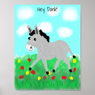 Póster Feliz burro en la pradera de las flores