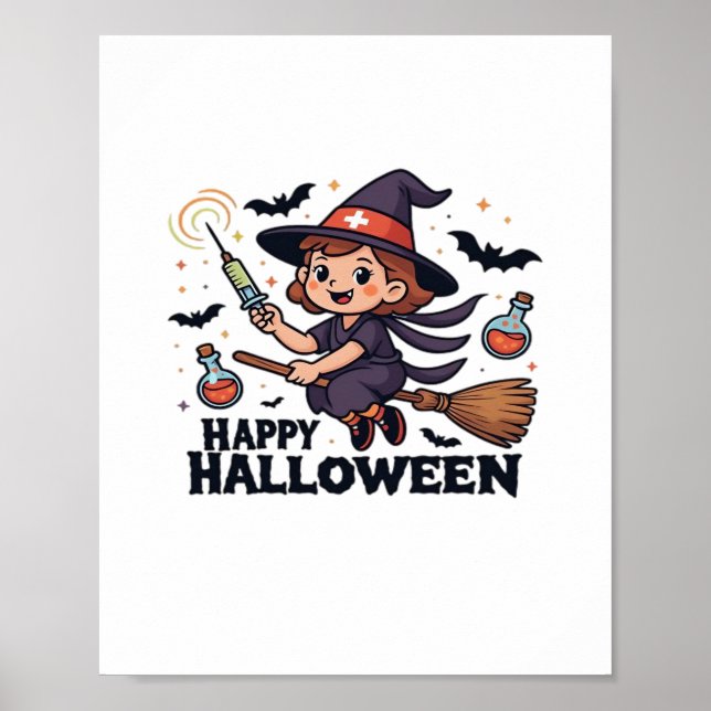 Póster Feliz Camisa de Enfermeras de Halloween - Cuidada  (Frente)