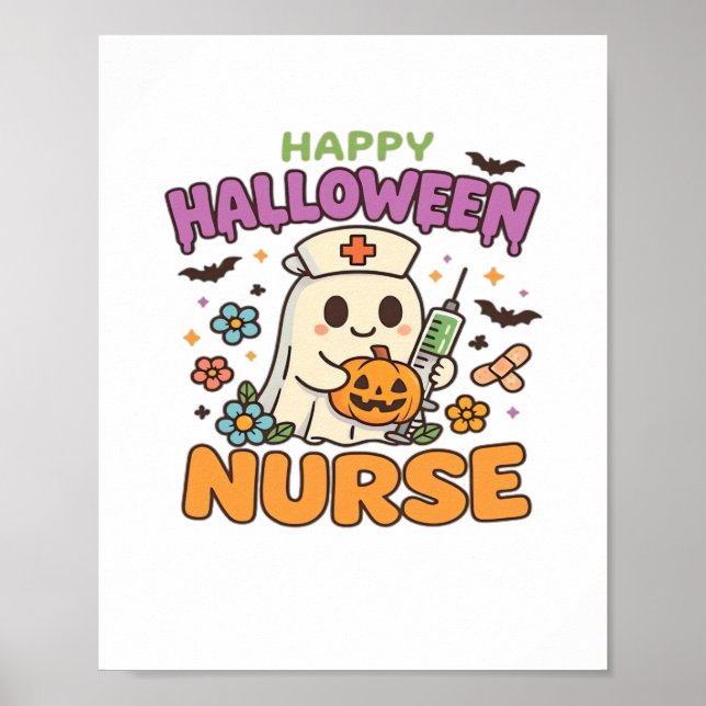Póster Feliz Camisa de Enfermeras de Halloween - Médico e (Frente)