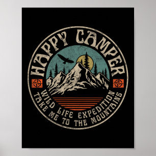 Póster Feliz Campista Retro Vintage Camping Senderismo Mo
