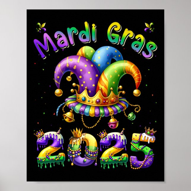 Póster Feliz Carnaval de Mardi Gras 2025 Jester O (Frente)