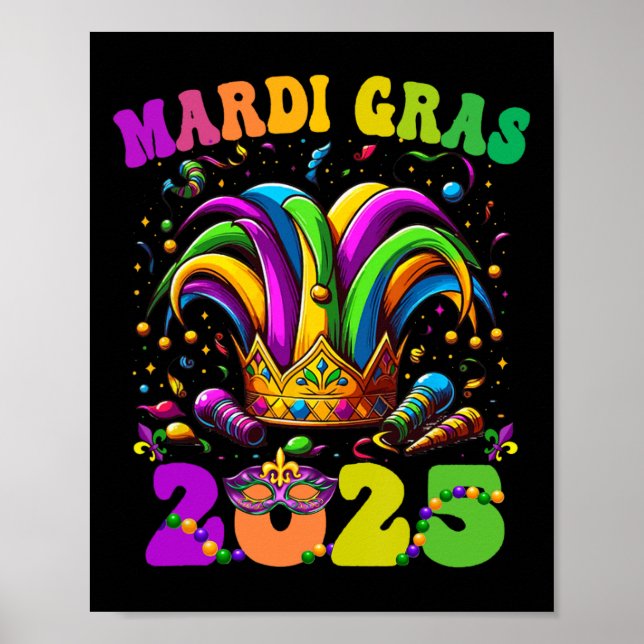 Póster Feliz Carnaval de Mardi Gras 2025 Jester O (Frente)
