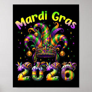 Póster Feliz Carnaval de Mardi Gras 2026 Nueva Orleans Fa