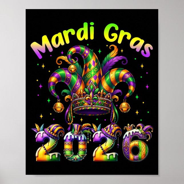 Póster Feliz Carnaval de Mardi Gras 2026 Nueva Orleans Fa (Frente)