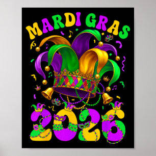 Póster Feliz Carnaval de Mardi Gras Mardi Gras 2026 Bufón