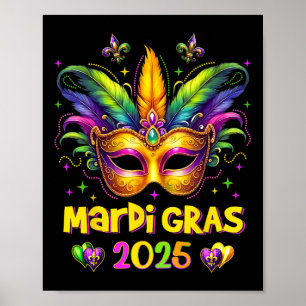Póster Feliz Carnaval de Mardi Gras Máscara de Mardi Gras