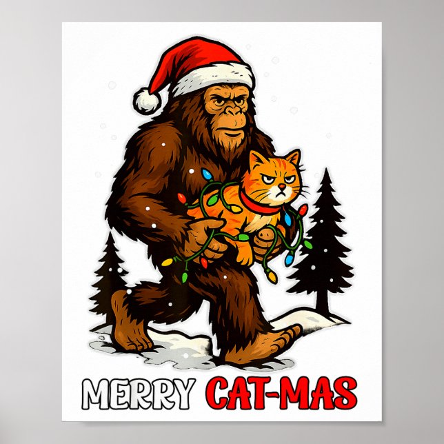 Póster Feliz Catmas Bigfoot y Luces Gorro de Santa Divert (Frente)