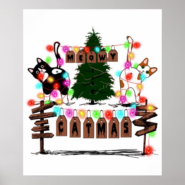 Póster FELIZ CATMAS, regalo de Navidades de felinos, gato (Frente)