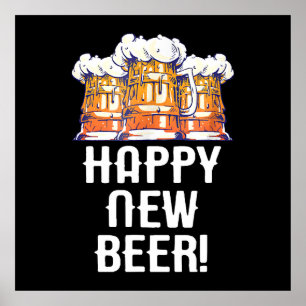 Póster ¡FELIZ CERVEZA NUEVA! Bebida Fiesta de Año Nuevo