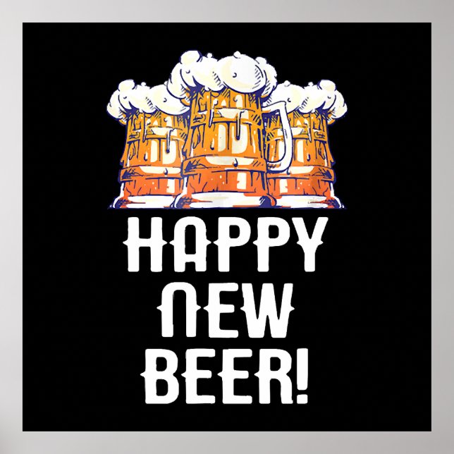 Póster ¡FELIZ CERVEZA NUEVA! Bebida Fiesta de Año Nuevo (Frente)