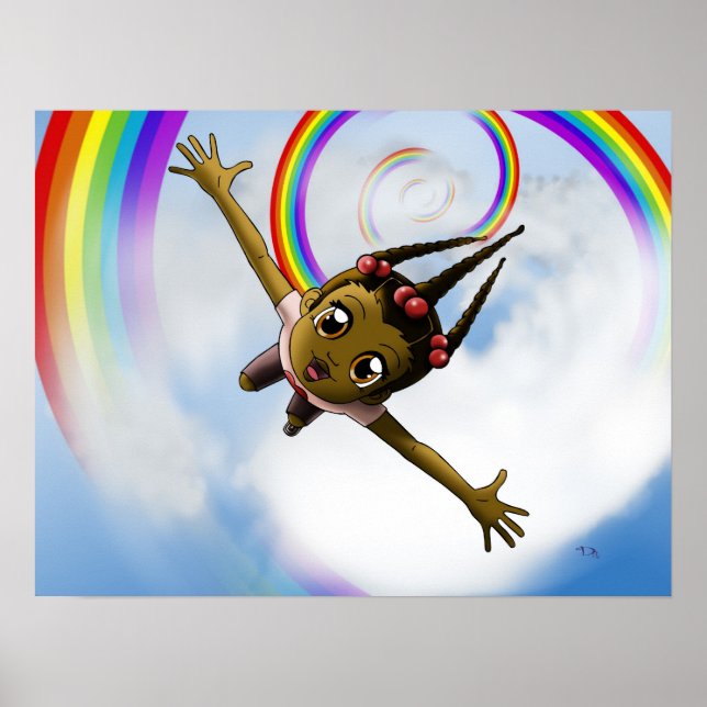 Póster Feliz Chica afroamericano (Frente)