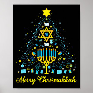 Póster Feliz Chrismukkah Menorá Árbol de Navidad Chanukah