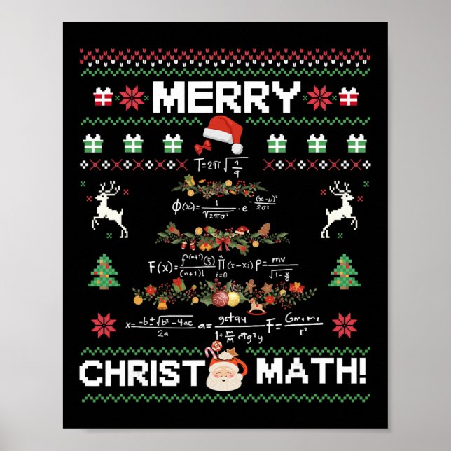 Póster Feliz Christmath divertido árbol de Navidad matemá (Frente)