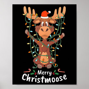 Póster Feliz Christmoose Navidad Reno Xmas Luces de árbol