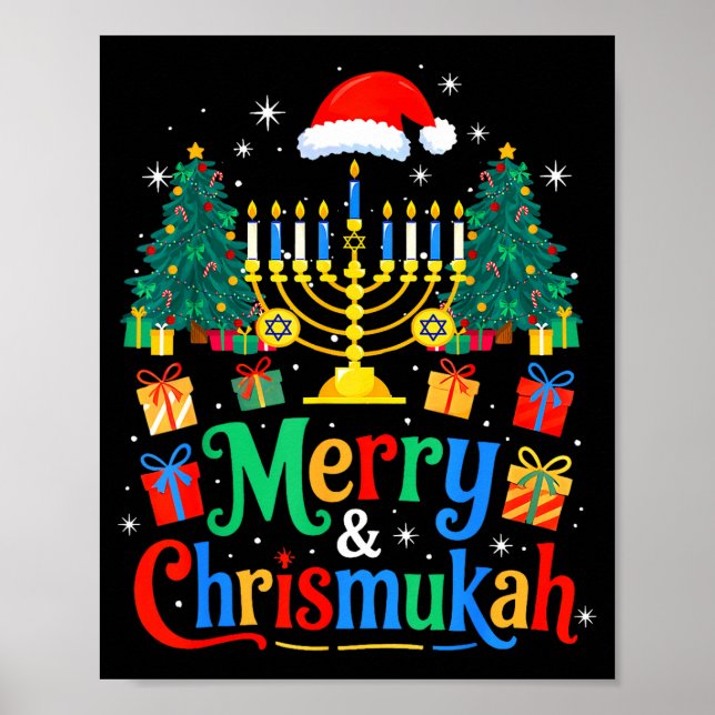 Póster Feliz Christmukkah Hanukkah Árbol de Navidad Xmas  (Frente)
