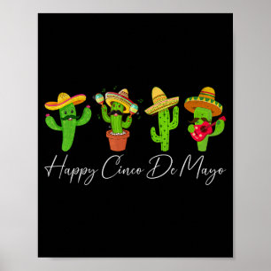 Póster Feliz cinco de mayo cactus fiesta mexicano