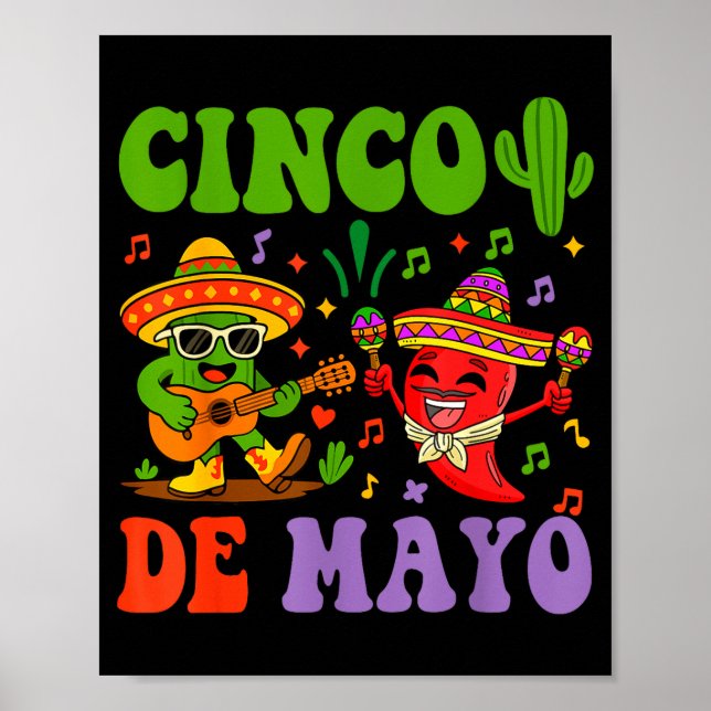 Póster Feliz cinco de mayo cactus y pimienta mexicano (Frente)