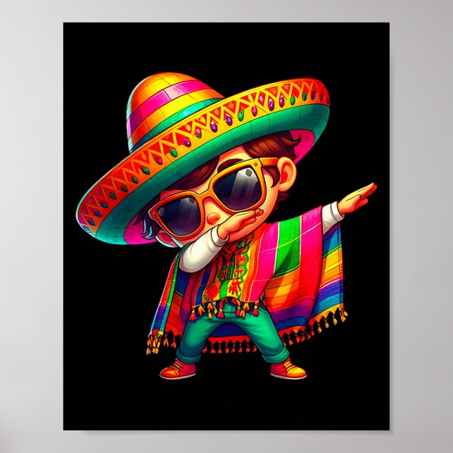 Póster Feliz cinco de mayo dabbing chico hombre mexicano (Frente)