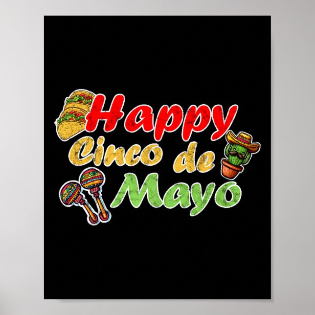 Póster Feliz cinco de mayo divertida celebración de Méxic (Frente)