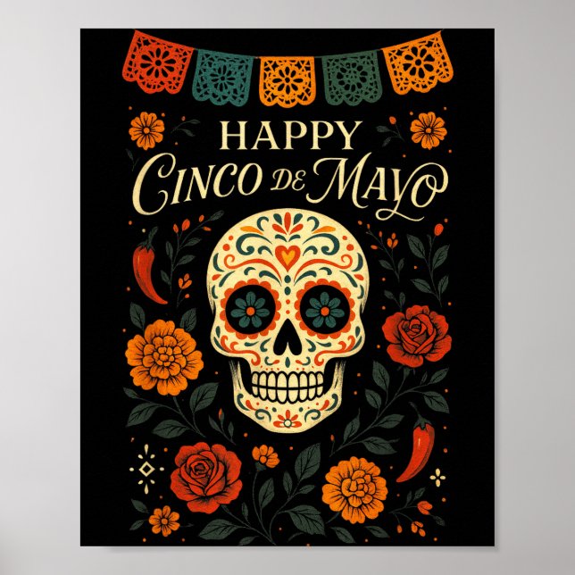 Póster Feliz Cinco De Mayo - Fiesta de Calaveras  (Frente)