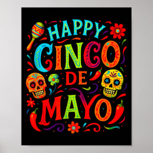 Póster Feliz Cinco De Mayo - Fiesta Mexicana Calaveras Fi
